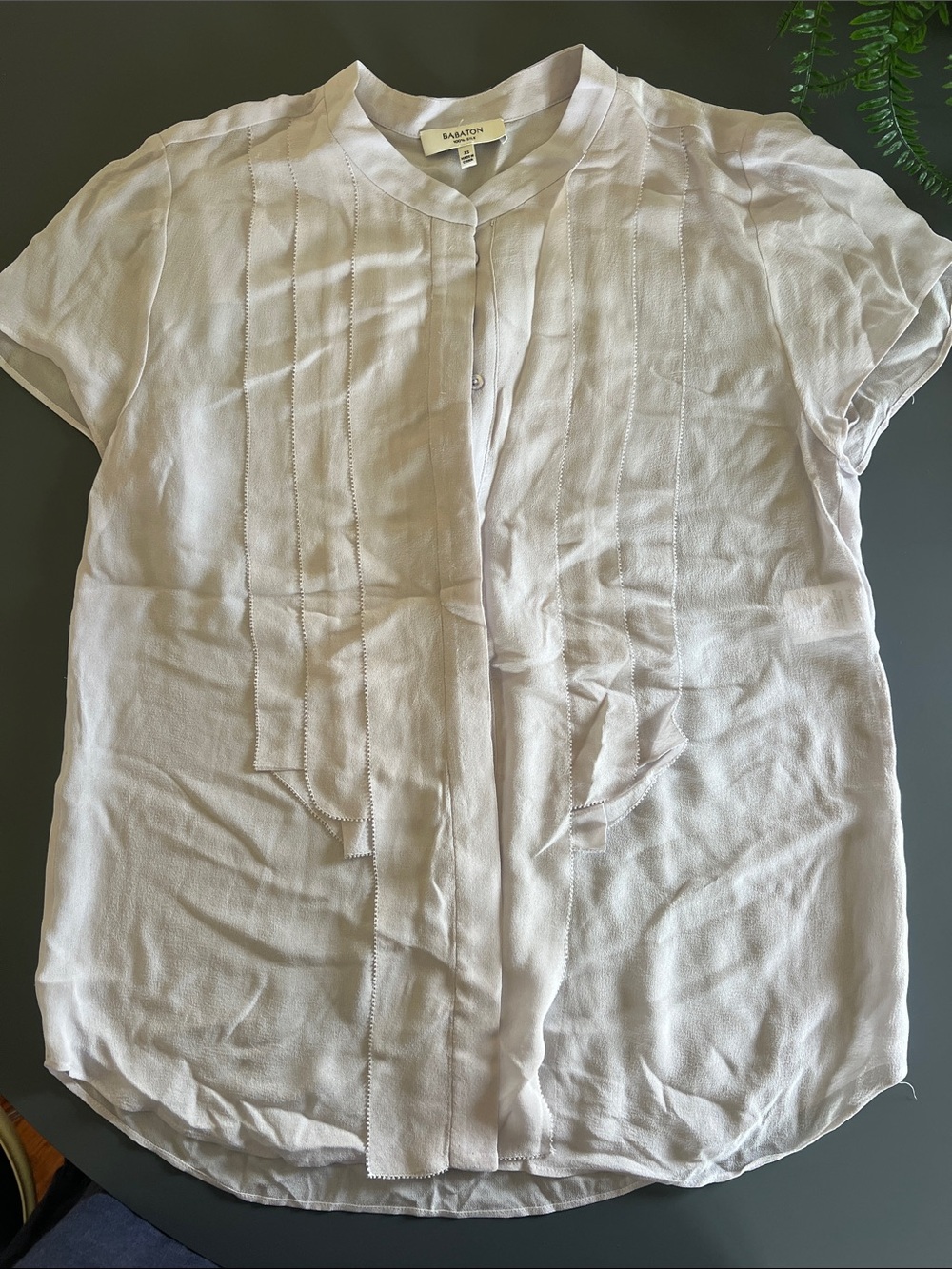 Babaton pale lilac grey tuxedo silk blouse